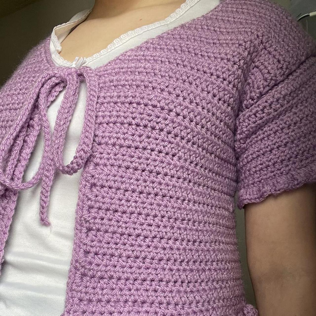 Purple crochet tie top/cardigan 💜 Fits size small... - Depop