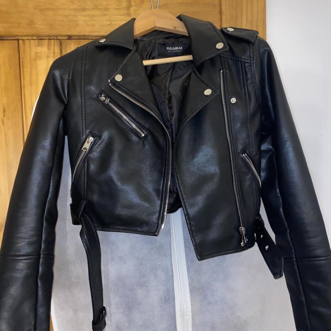 Pull and bear black leather jacket, only worn a... - Depop
