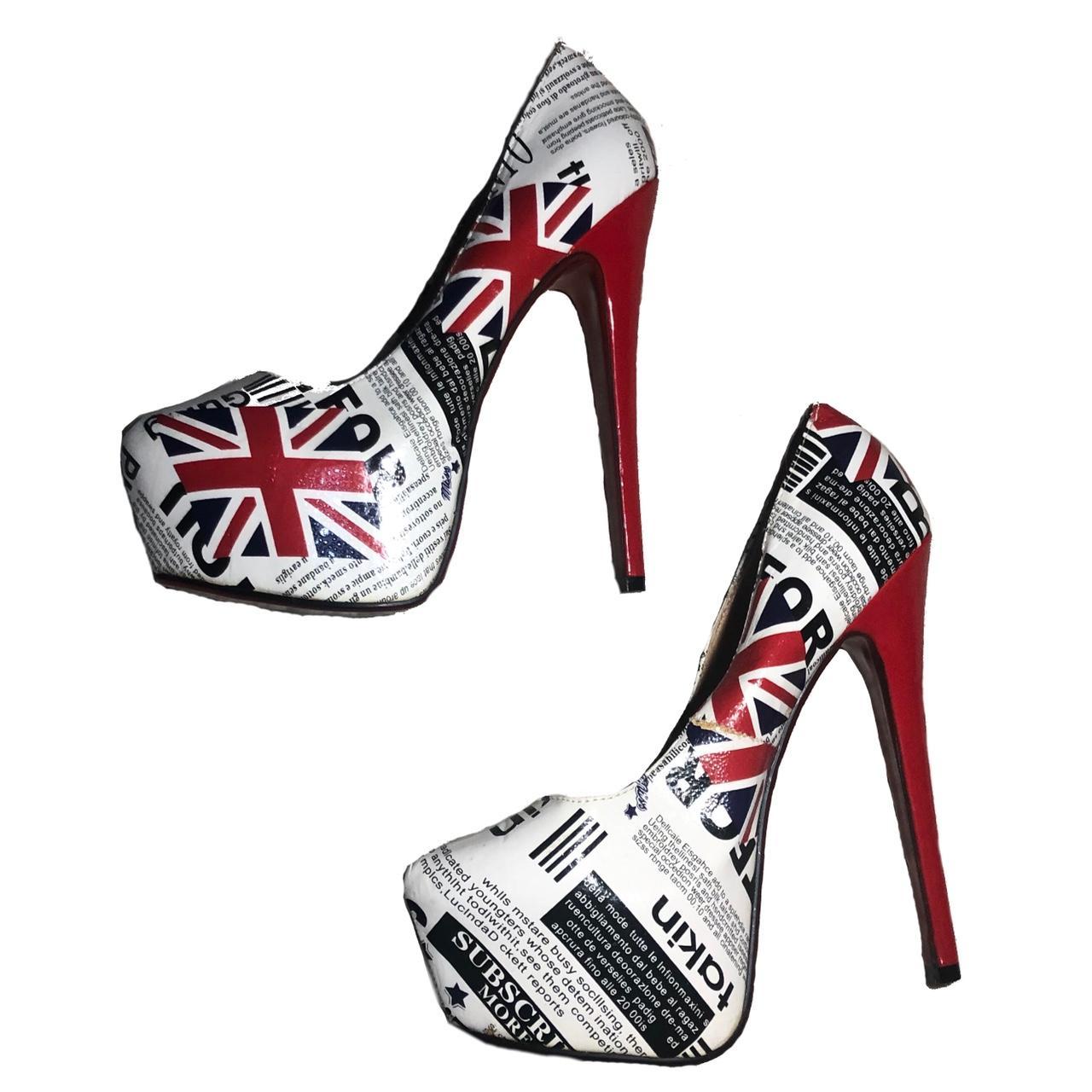 BIG FAT JUBILEEE UNION JACK HIGHHHH PLATFORM HEELS... - Depop