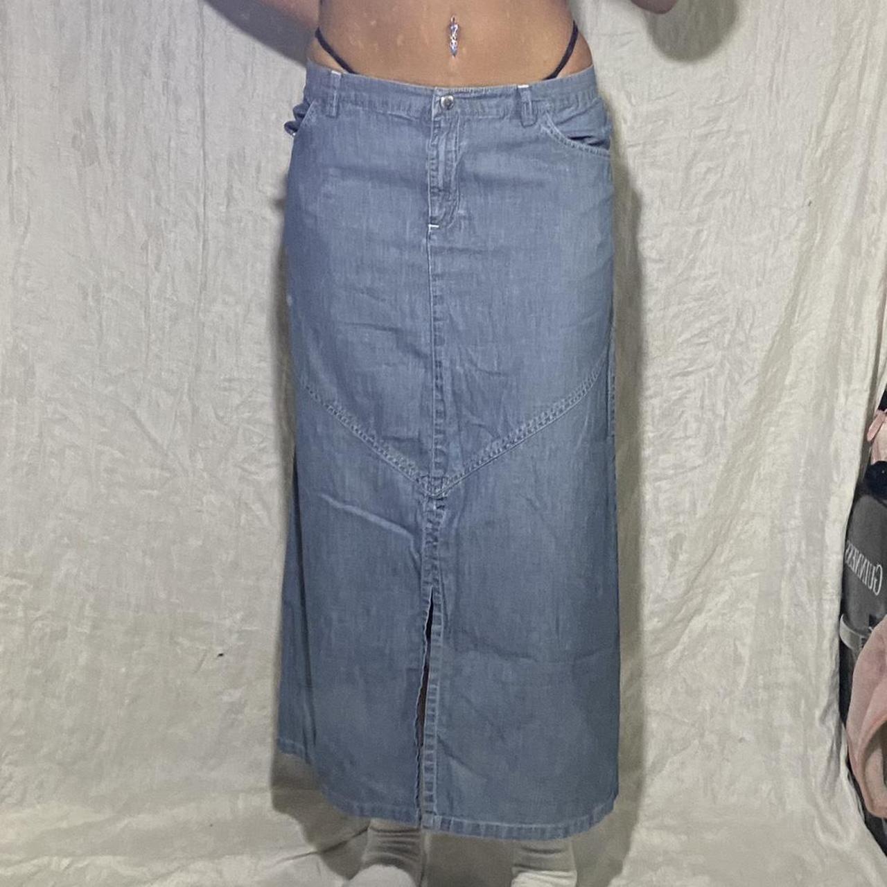 Fcuk long maxi skirt made with thinner fabric denim... - Depop