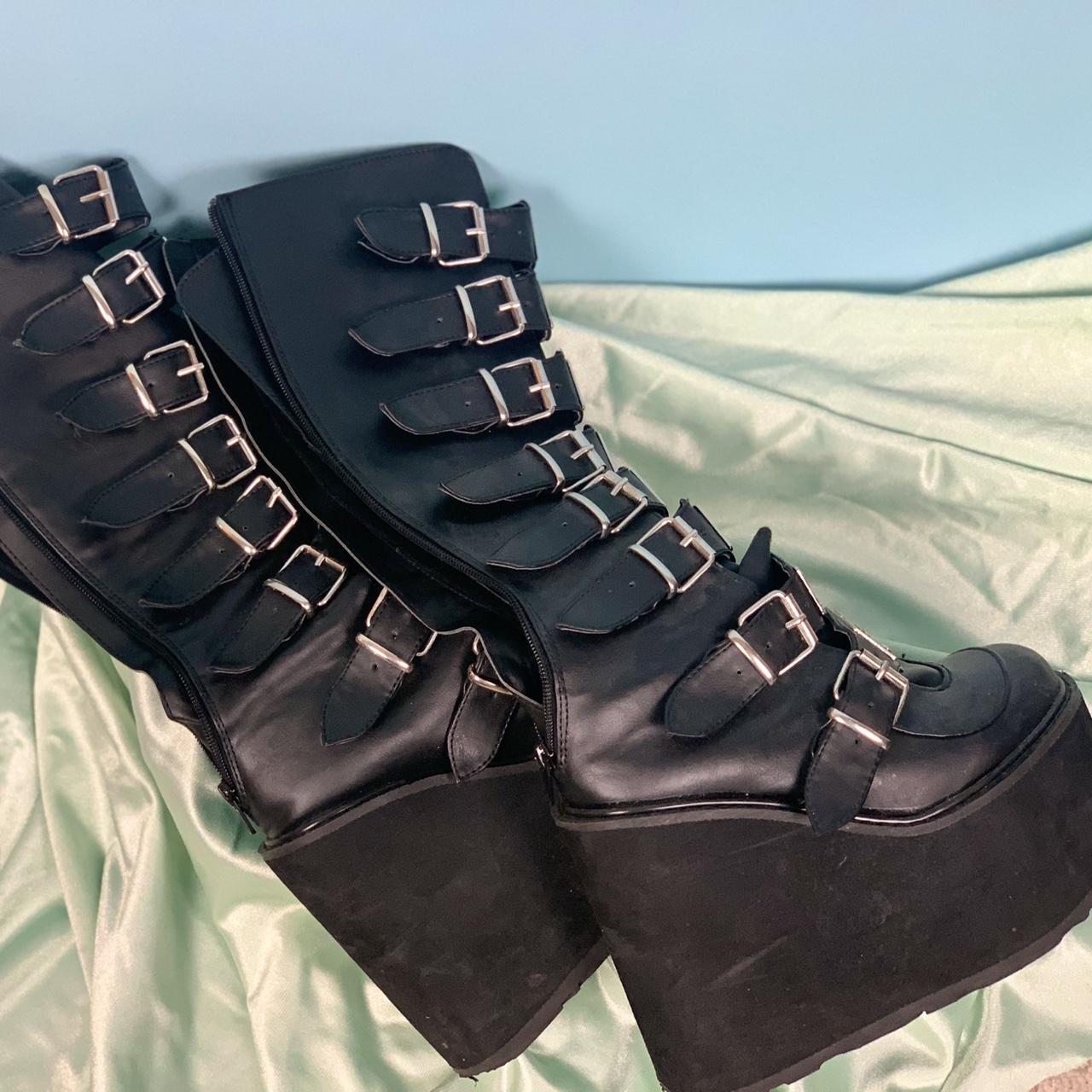 Demonia Women's Knee high Boots - Black/Silver - … - image 4