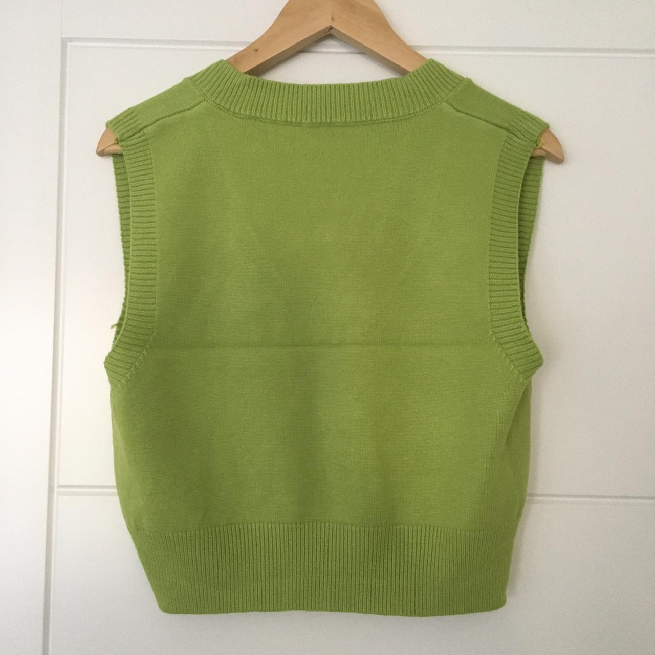 Plain olive green sweater vest v-neck knitwear... - Depop