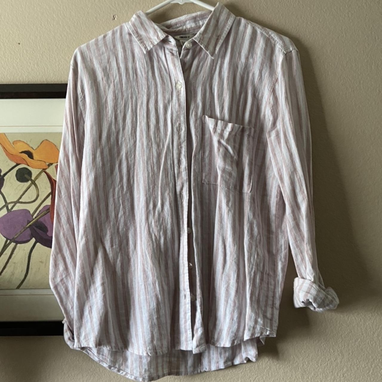 Soft rose striped button up from forever 21. Size... - Depop