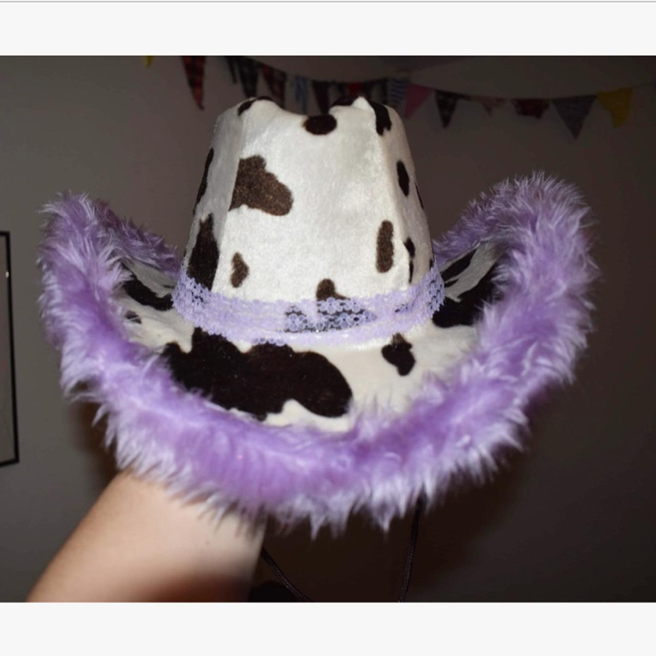 purple cow print cowboy hat