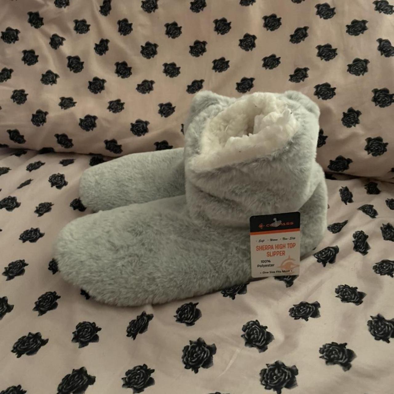 compass gray sherpa high top slippers in a one... Depop