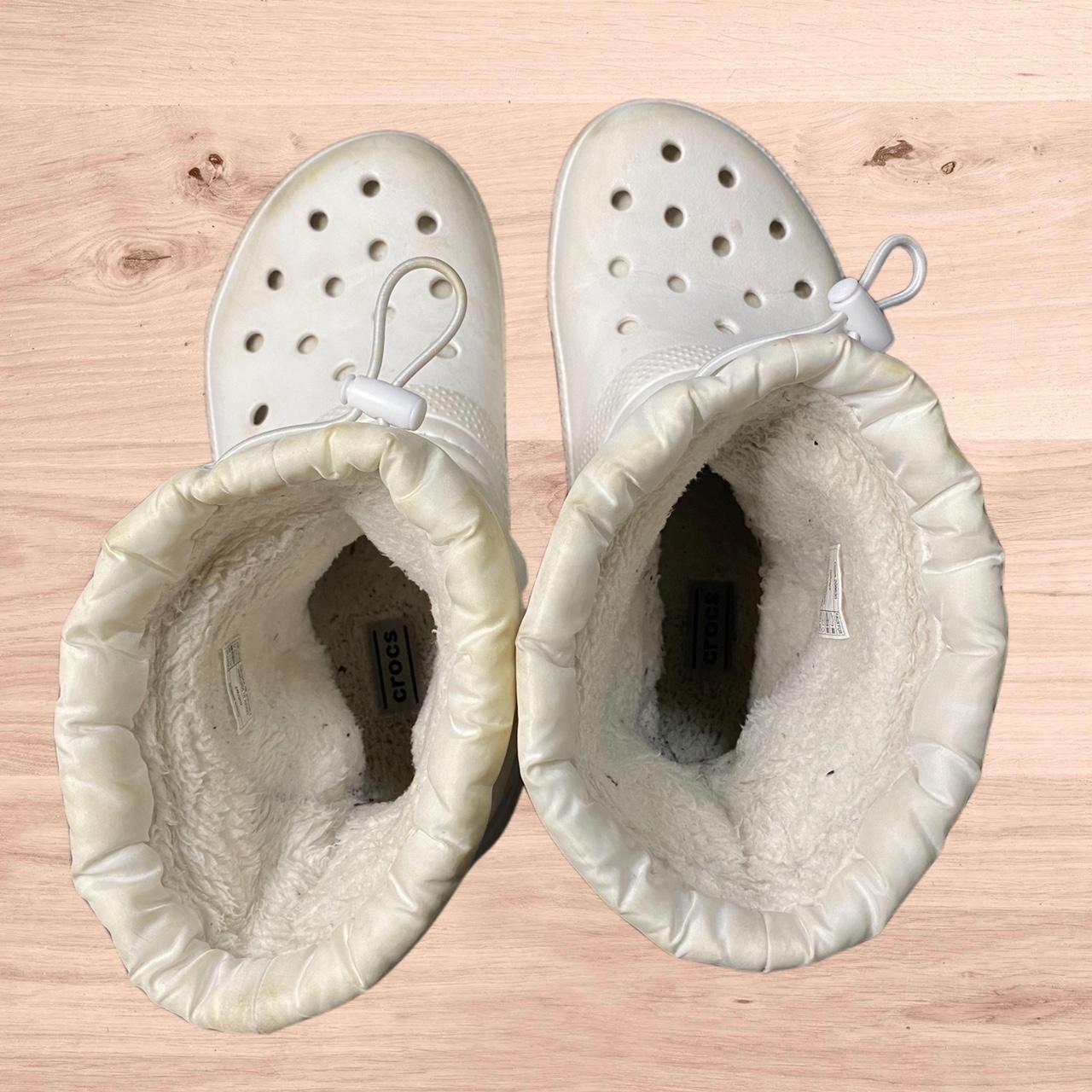 Croc shoes in a white colorway with a boot style... Depop