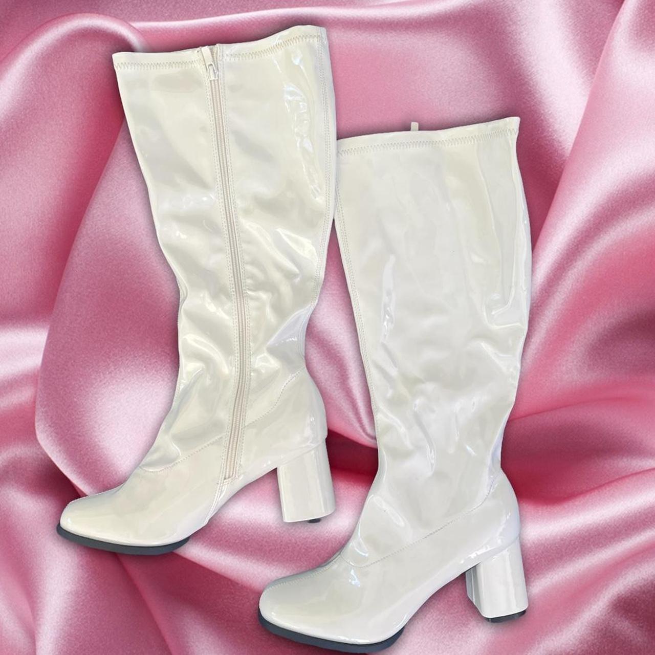 Womens Ladies Mens White  Knee High Eyelet Platform Disco Fancy Dress Boots 