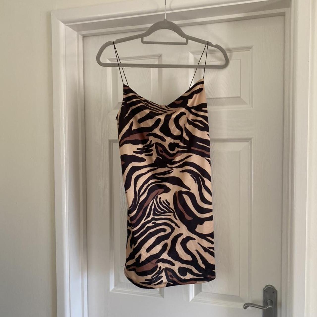 Zara tiger print silk satin cowl neck dress - Size S... - Depop