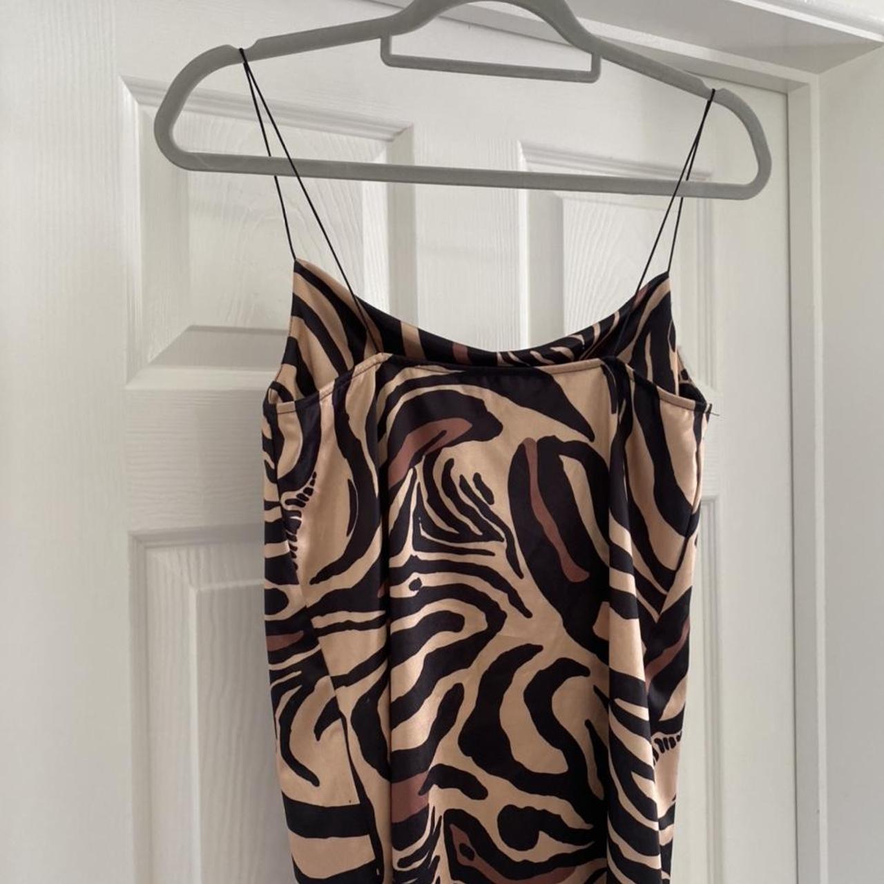 Zara tiger print silk satin cowl neck dress - Size S... - Depop