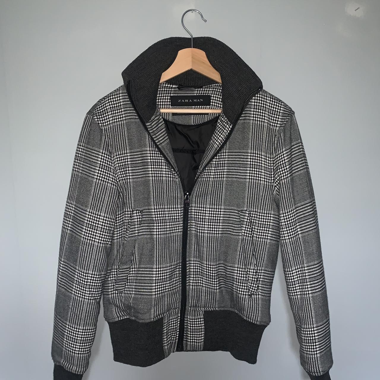 Zara Grey Black Plaid High Collar Bomber