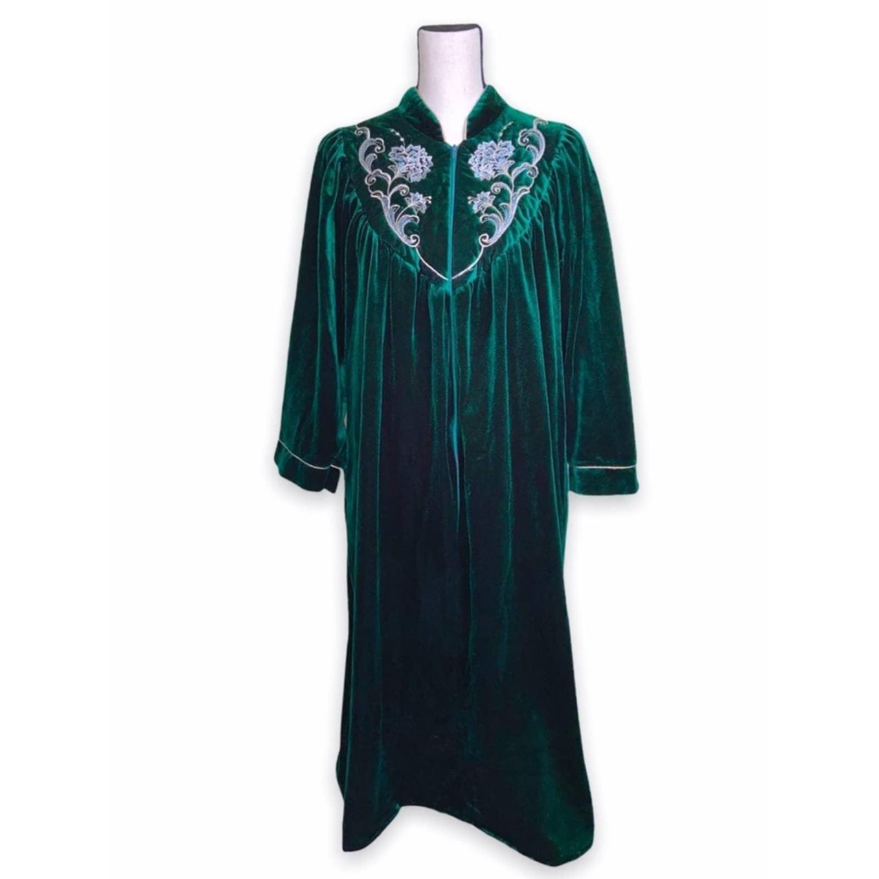 Viridian Green Velvet Quarter Zip Vintage Robe... - Depop