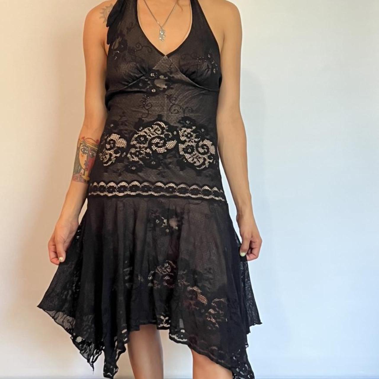 heart moon star gold champagne tan dress with black... - Depop