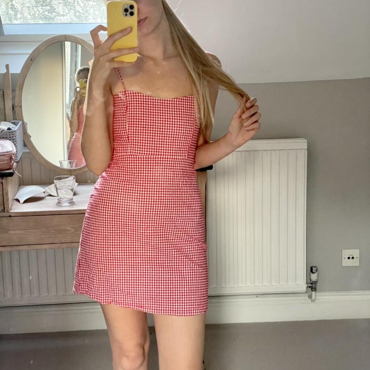 Brandy Melville Women's Red and White Dress Depop