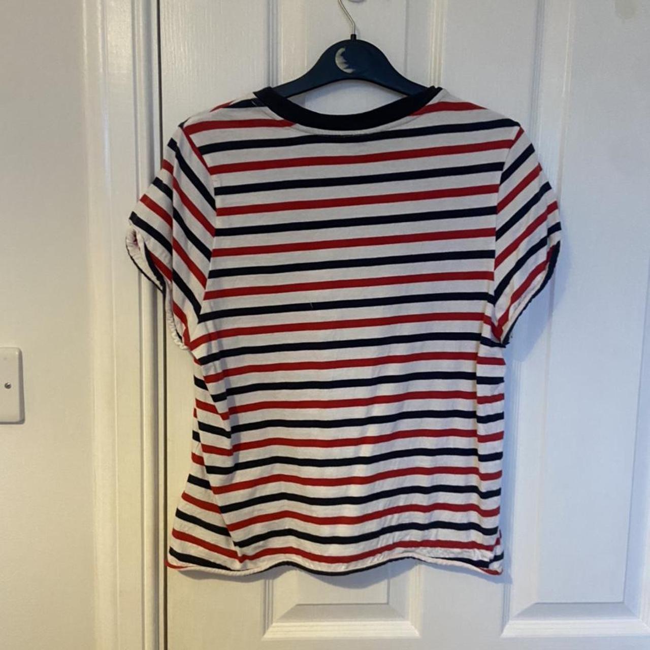 topshop red, white and navy striped t-shirt with... - Depop