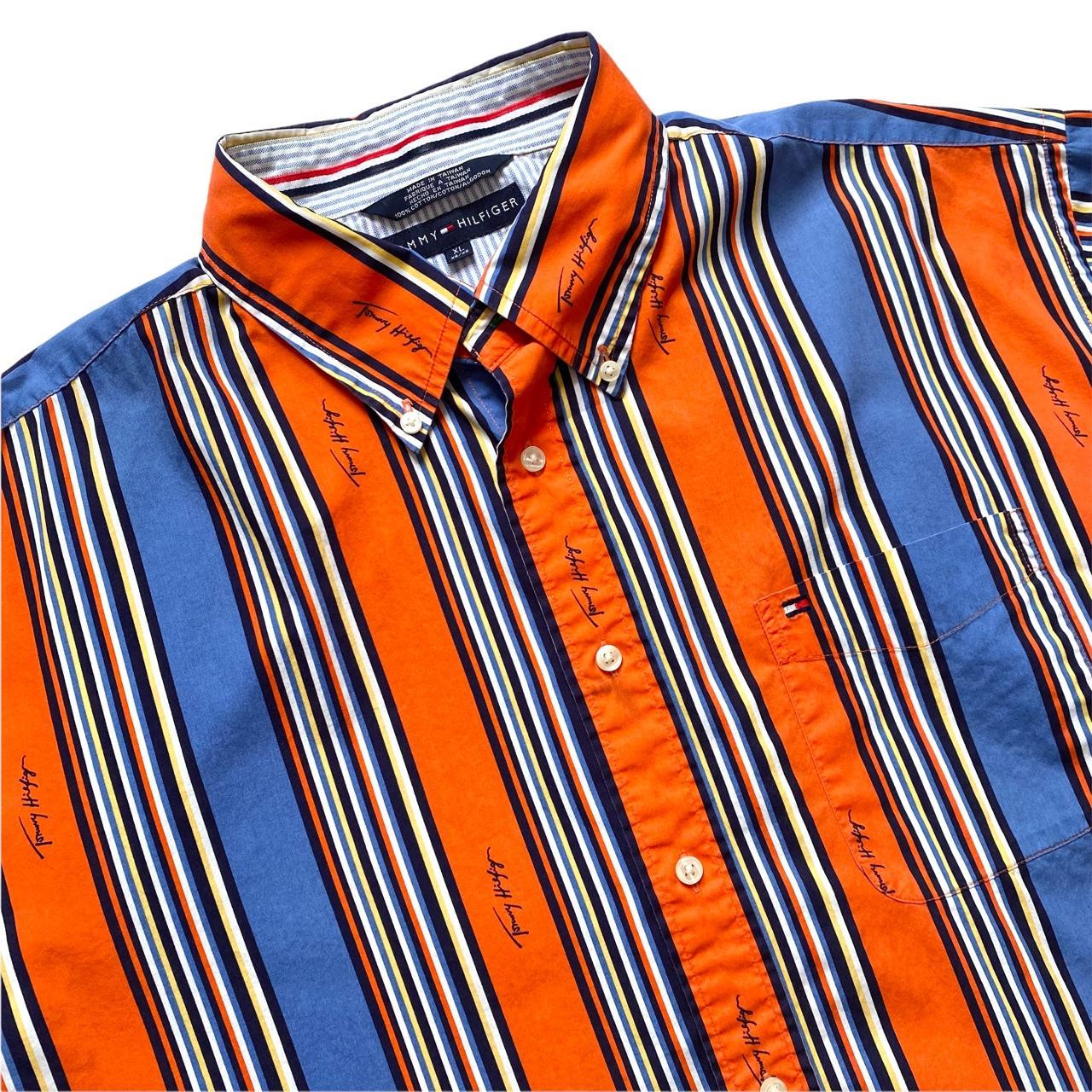 orange and blue tommy hilfiger shirt