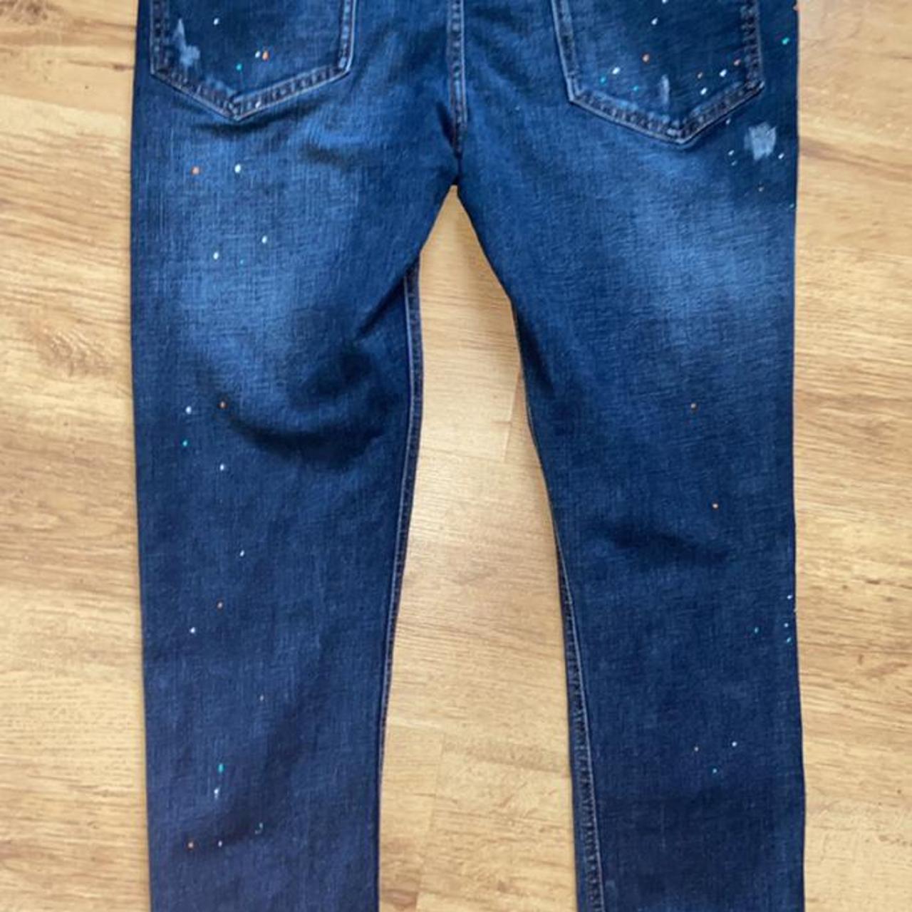 Mens blue paint splatter ripped zara jeans size 34... - Depop