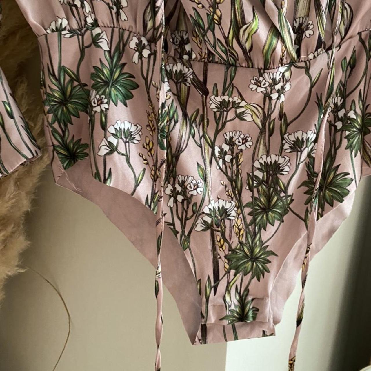 Beautiful Zara pink floral satin bodysuit With... Depop