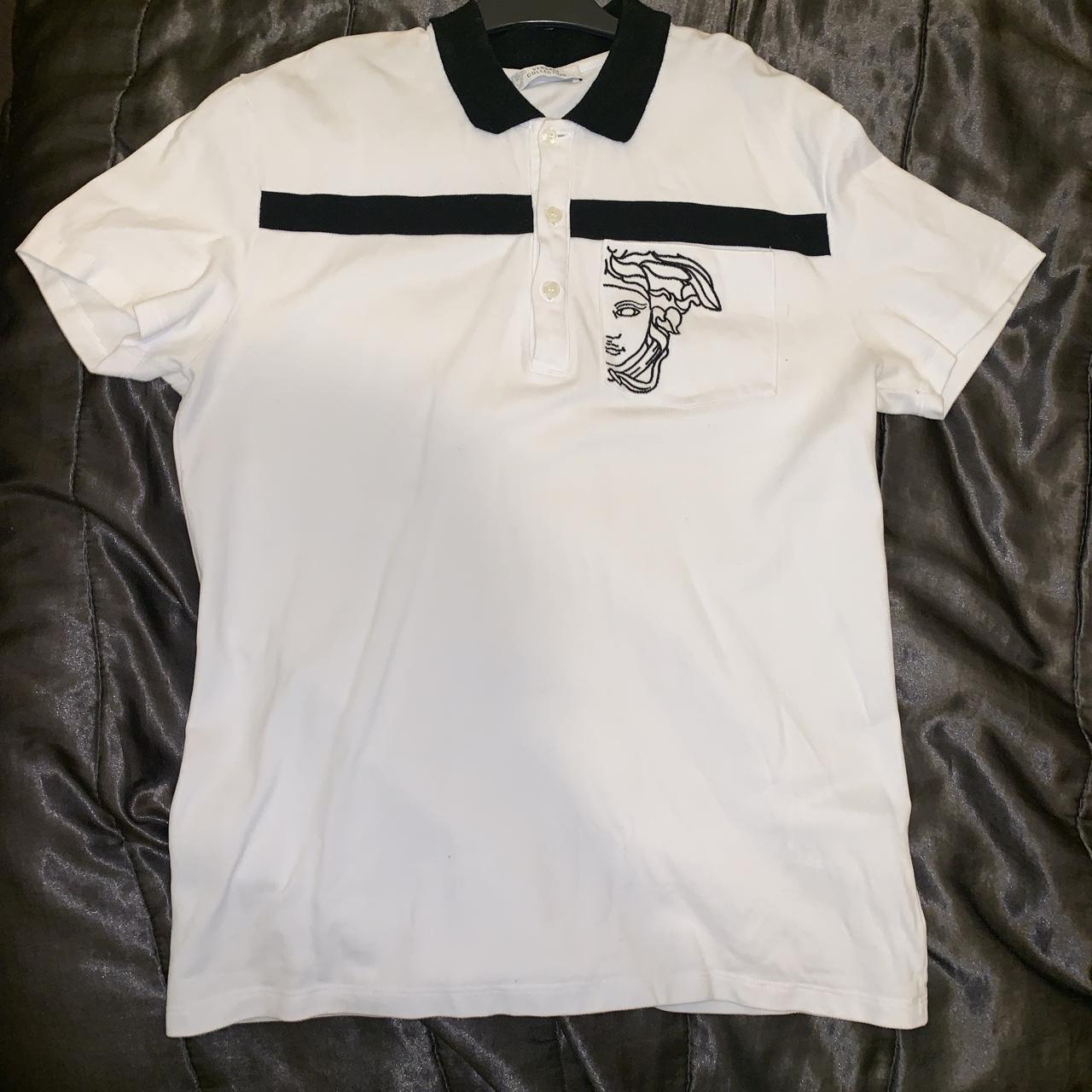 Versace polo shirt for sale black and white great... - Depop