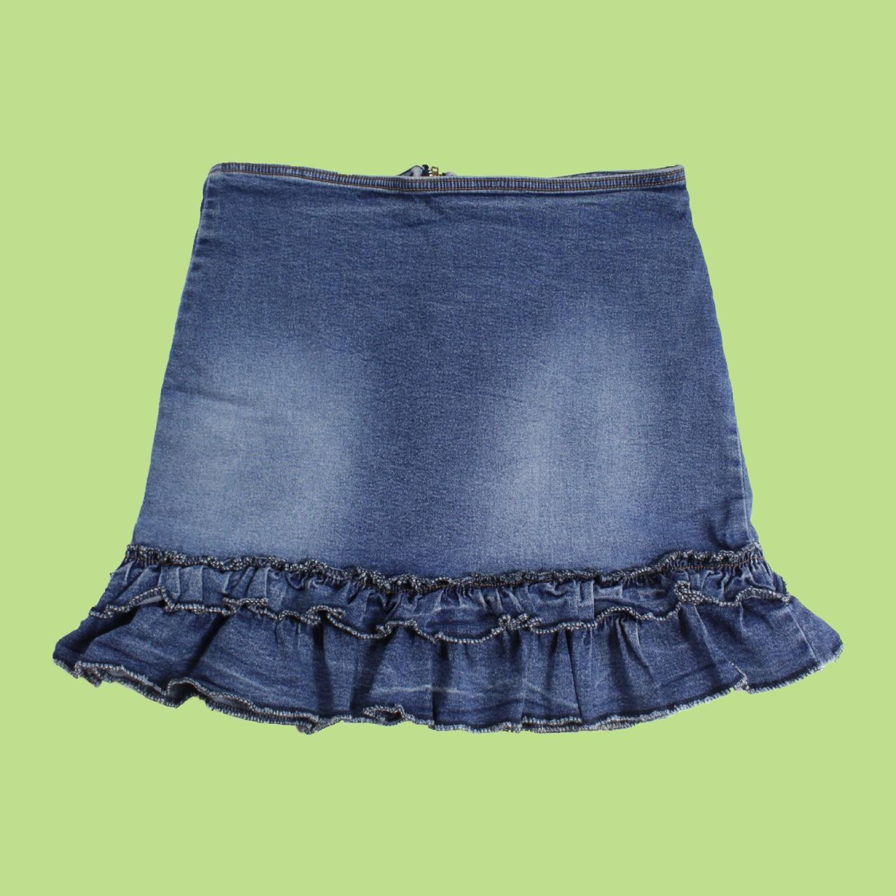 Vintage Denim Ruffled Mini Skirt Made Of Really Depop