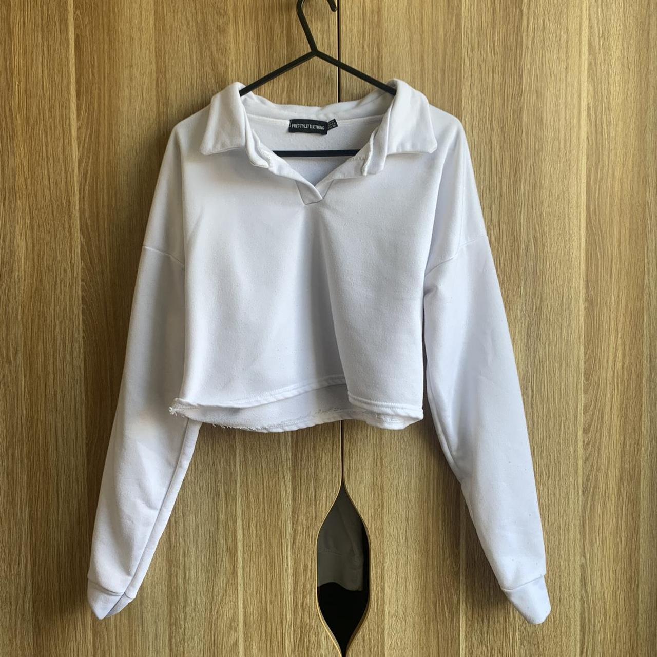 pretty little thing white collar neck cropped top... - Depop