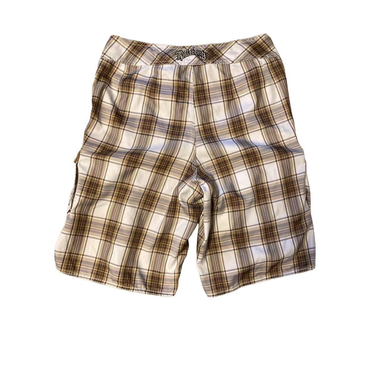 BILLABONG MEN'S BROWN PLAID BOARD SHORTS WITH WAX... Depop