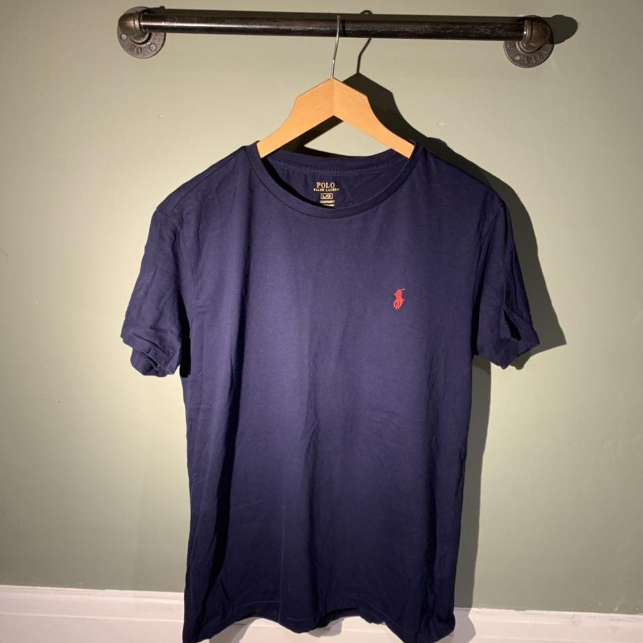 Mens Ralf Lauren T shirt Navy blue with red logo... - Depop