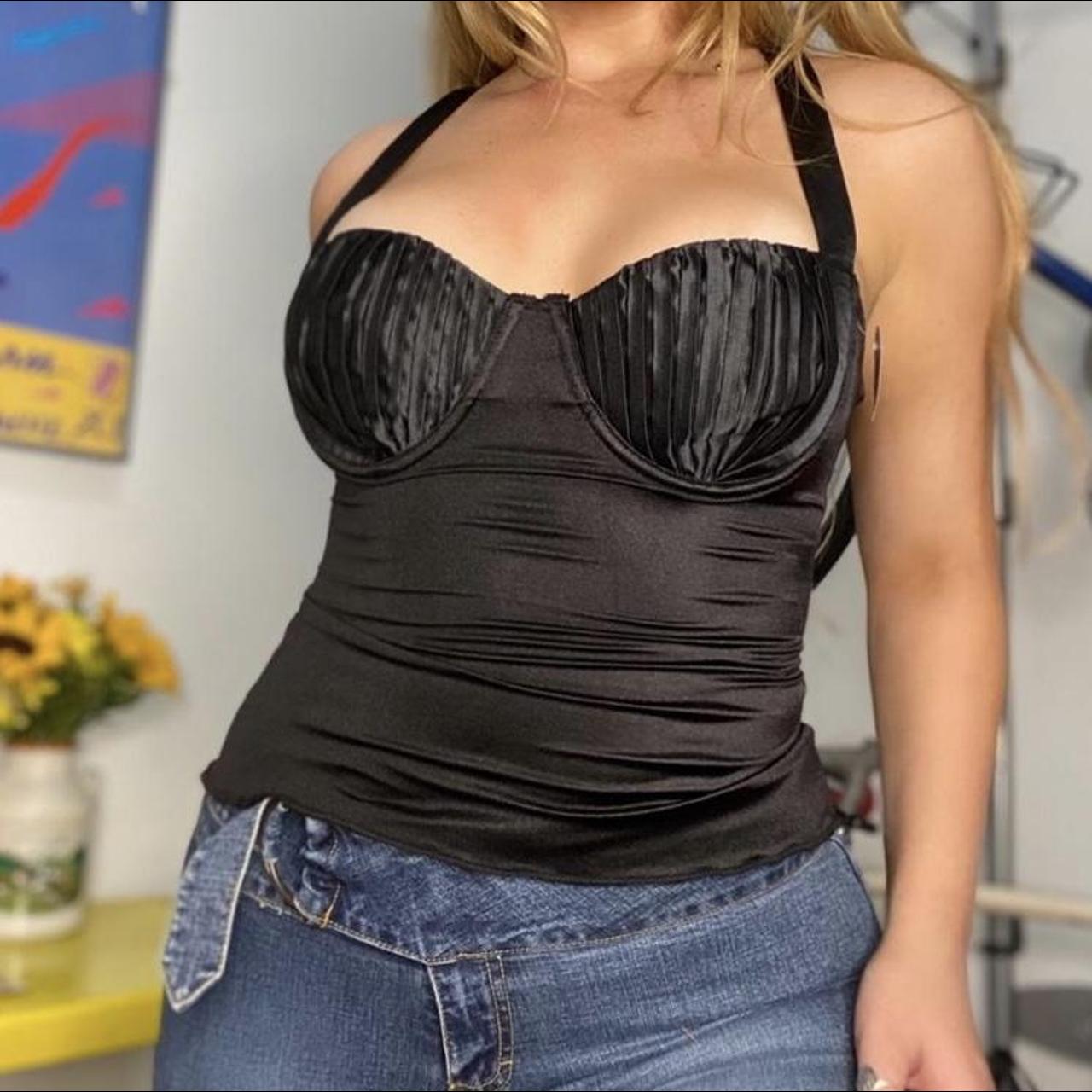 Vintage black bustier top with pleated cups.... - Depop