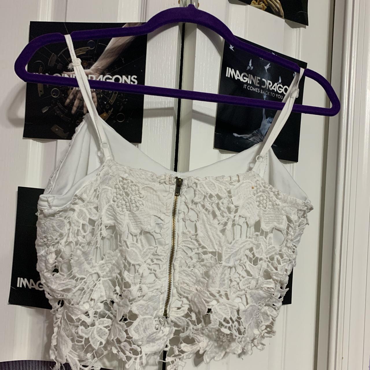 taylorandsage white lace floral zipup crop top.... Depop