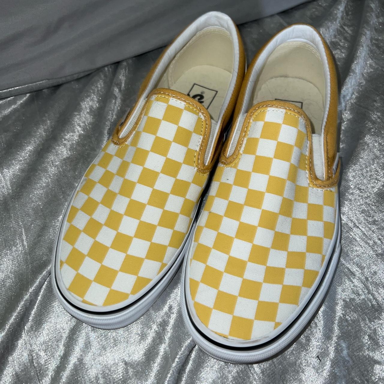 Yellow Checkered Slip On Vans Size 7.5 Once Worn A - Depop