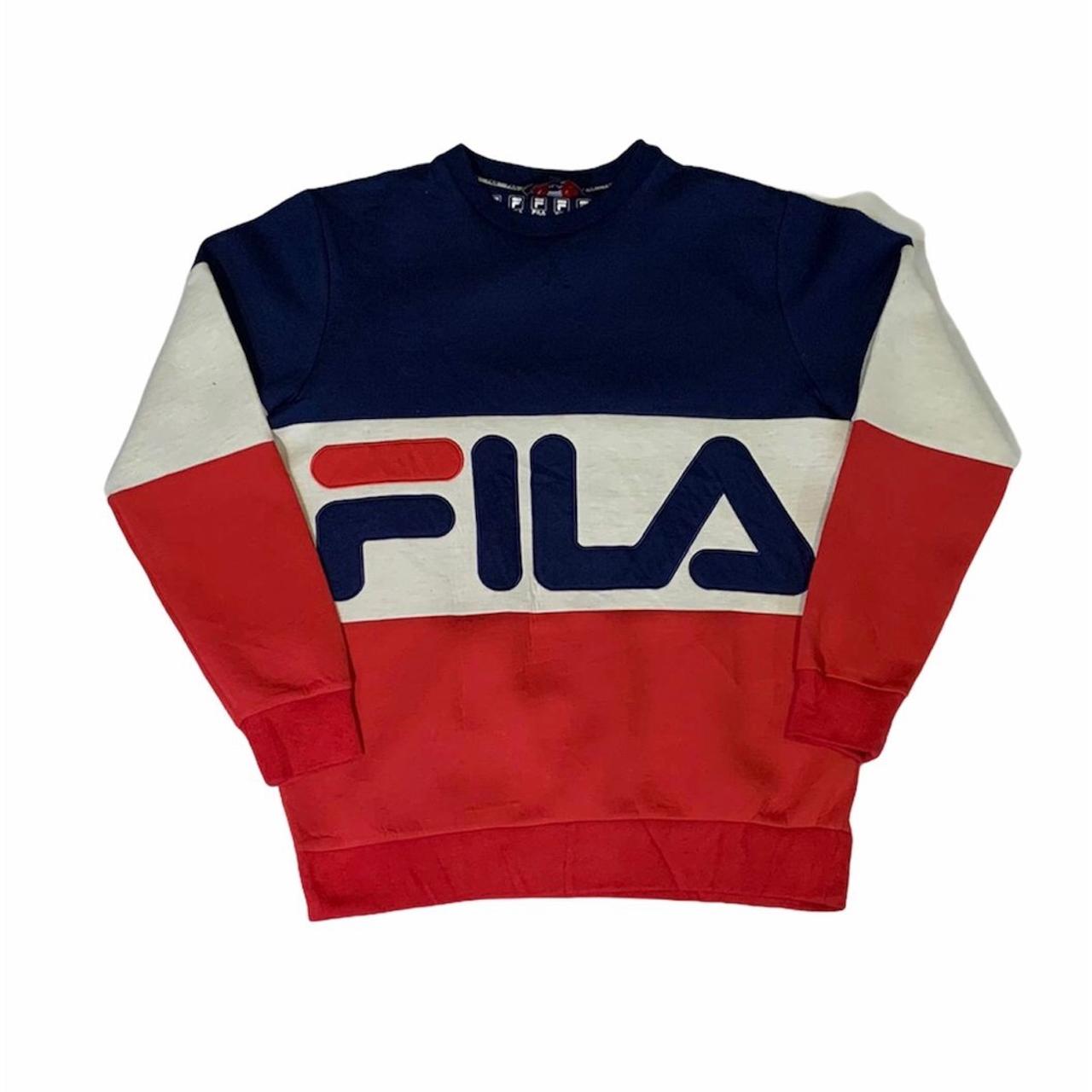 Fila Men's Navy and Red Sweatshirt | Depop