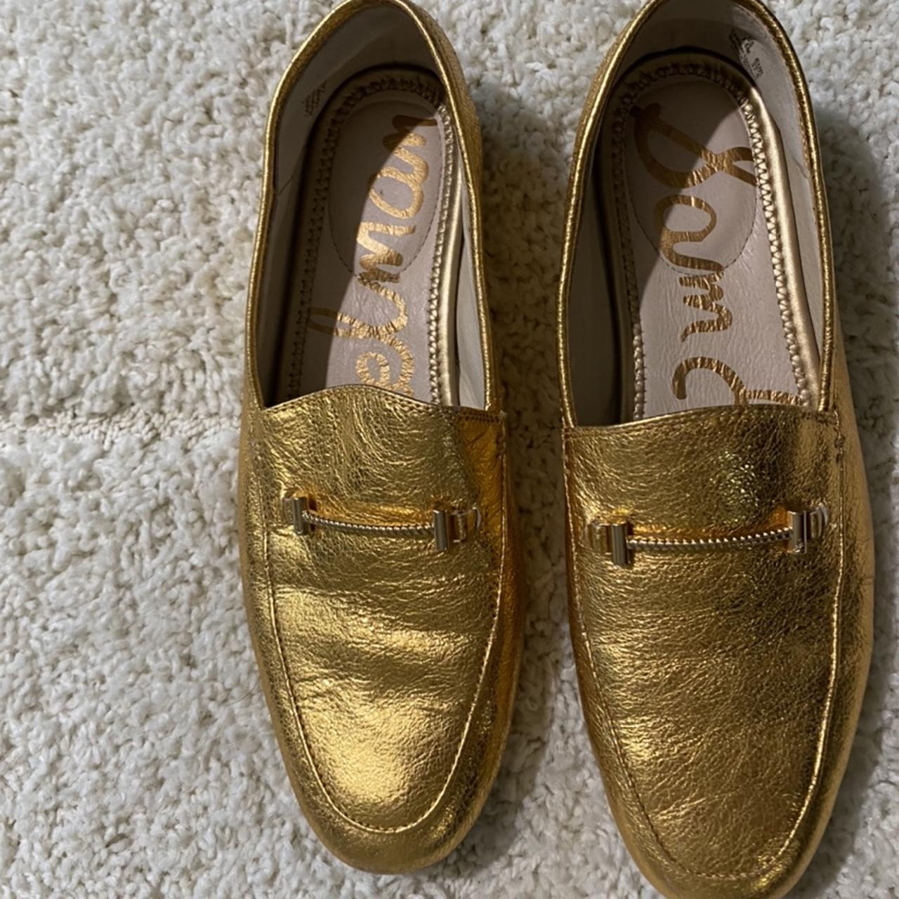 Sam Edelman metallic gold leather loafers. Size 7.5, - Depop