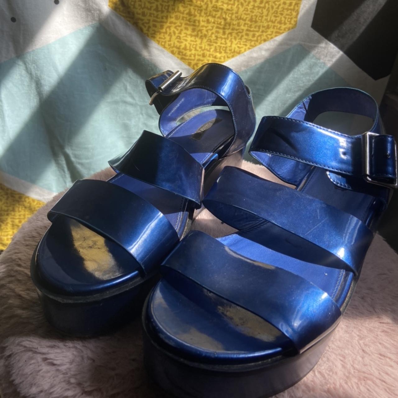 Navy blue chrome platform sandals from forever