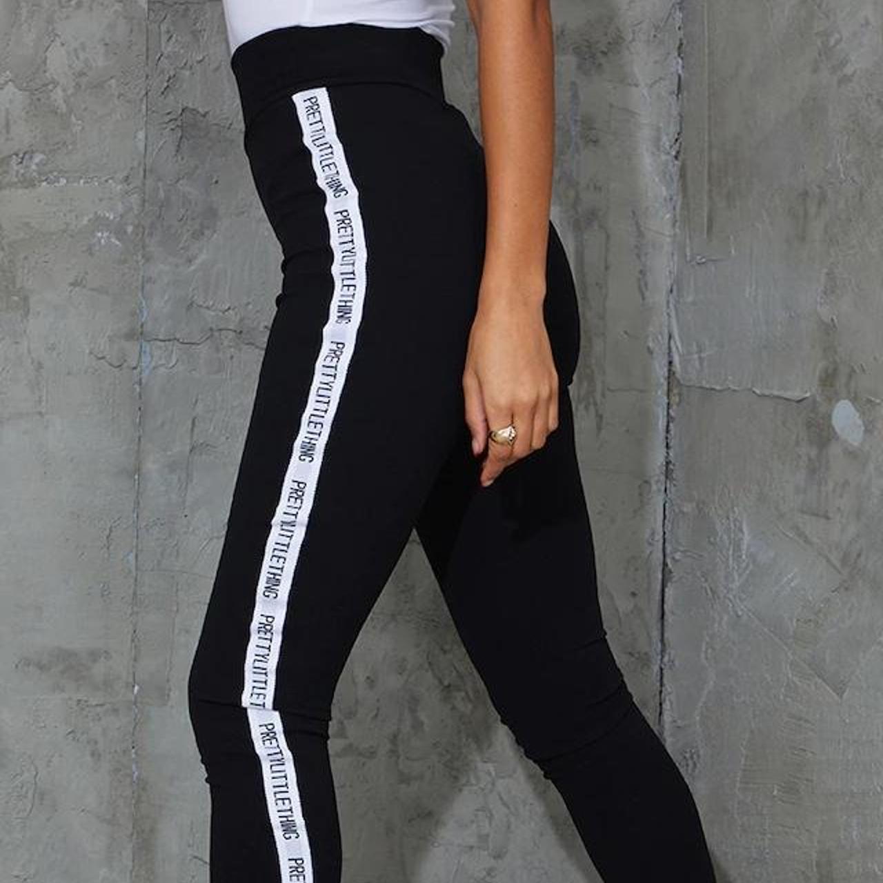 PRETTYLITTLETHING Black Side Tape Leggings - UK size