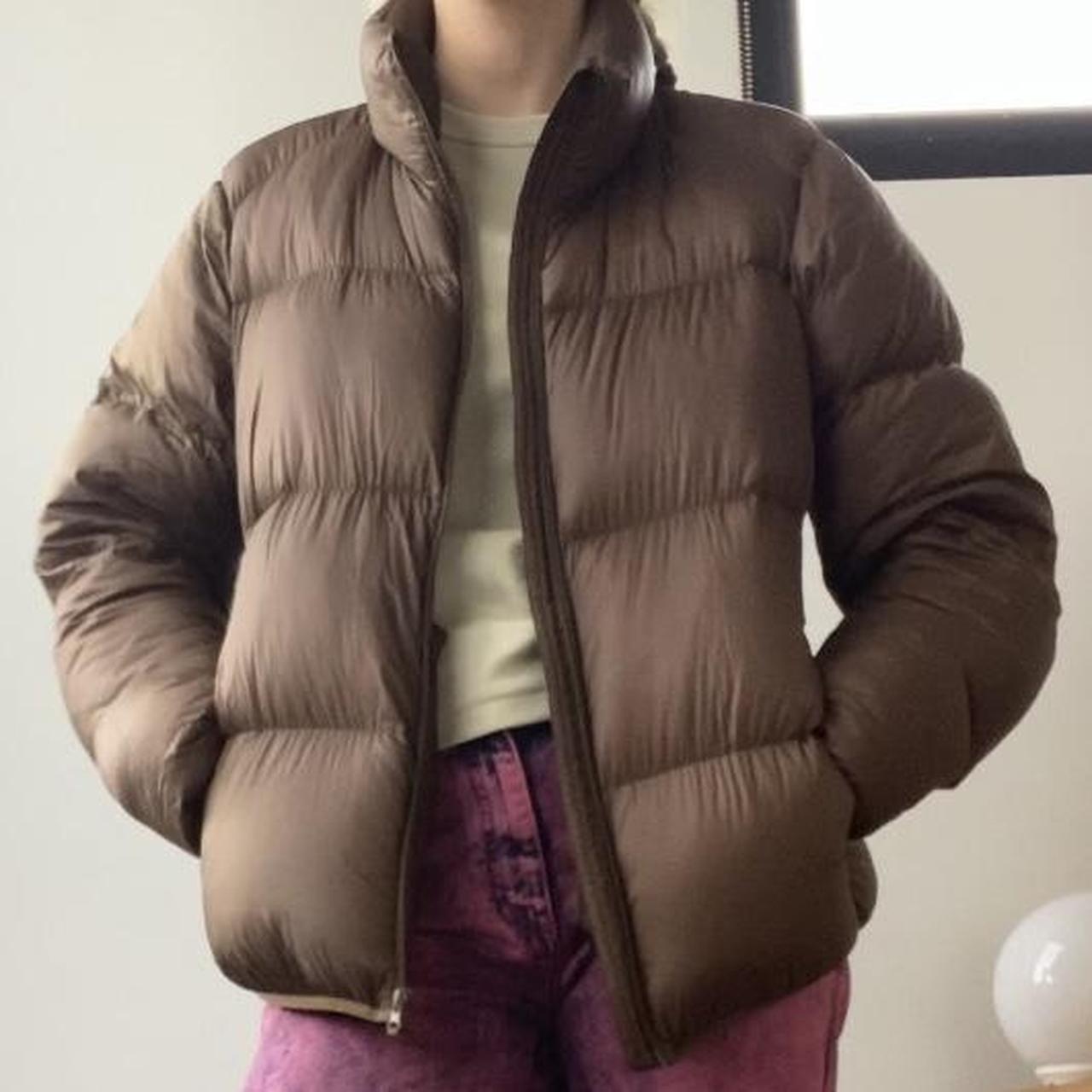 uniqlo U brown puffer jacket, slightly oversized,... Depop