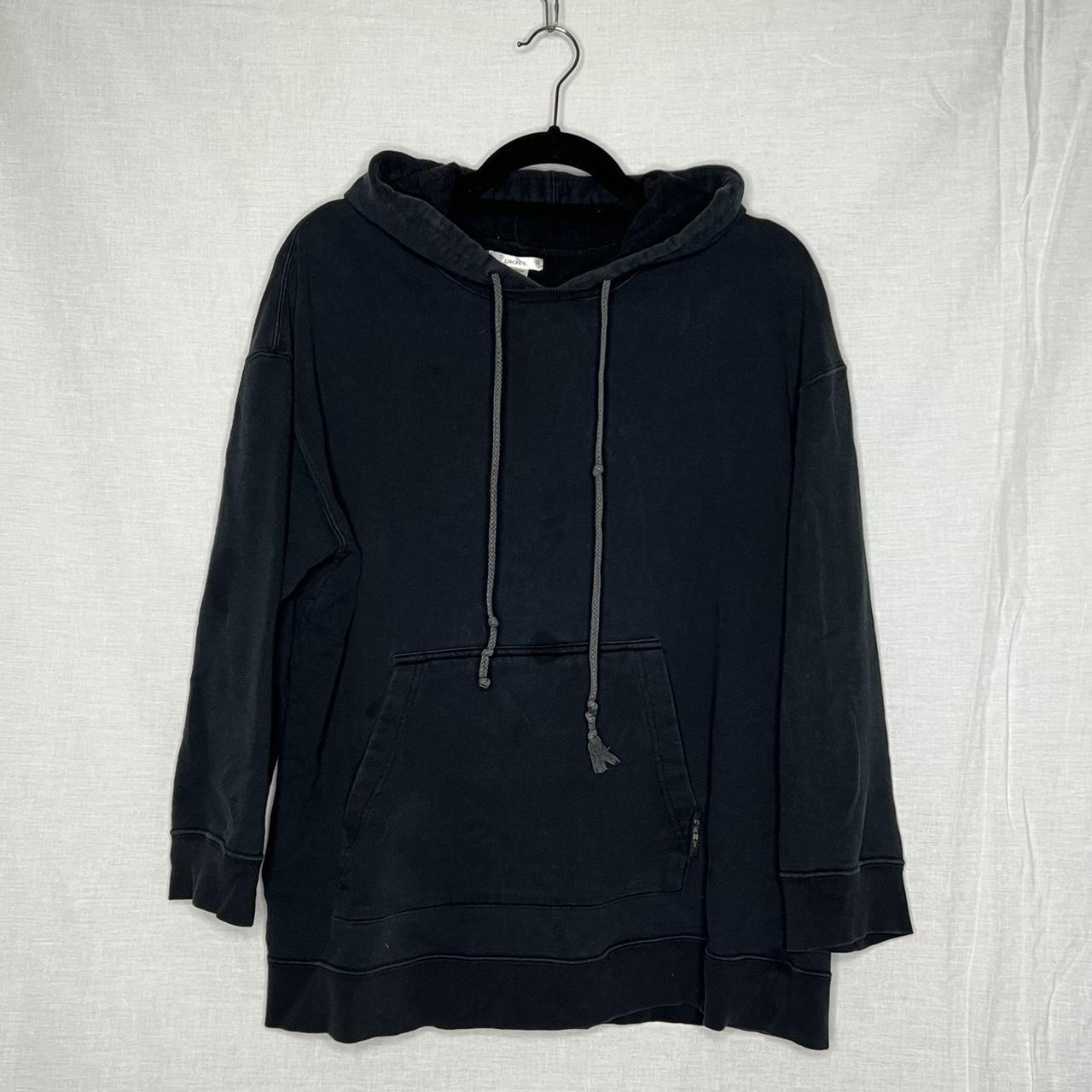 DKNY long black hoodie designed to have layered look... - Depop