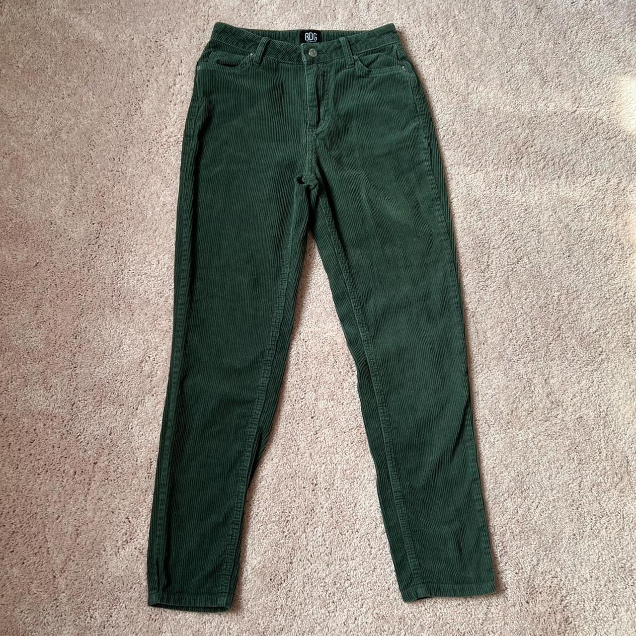 High Rise Bdg Green Corduroy Mom Jeans High Waisted Dark Green