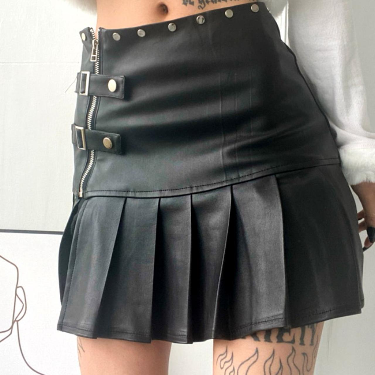 Sexy Punk Faux Leather Side Slit Buckle Strap Zipper... - Depop