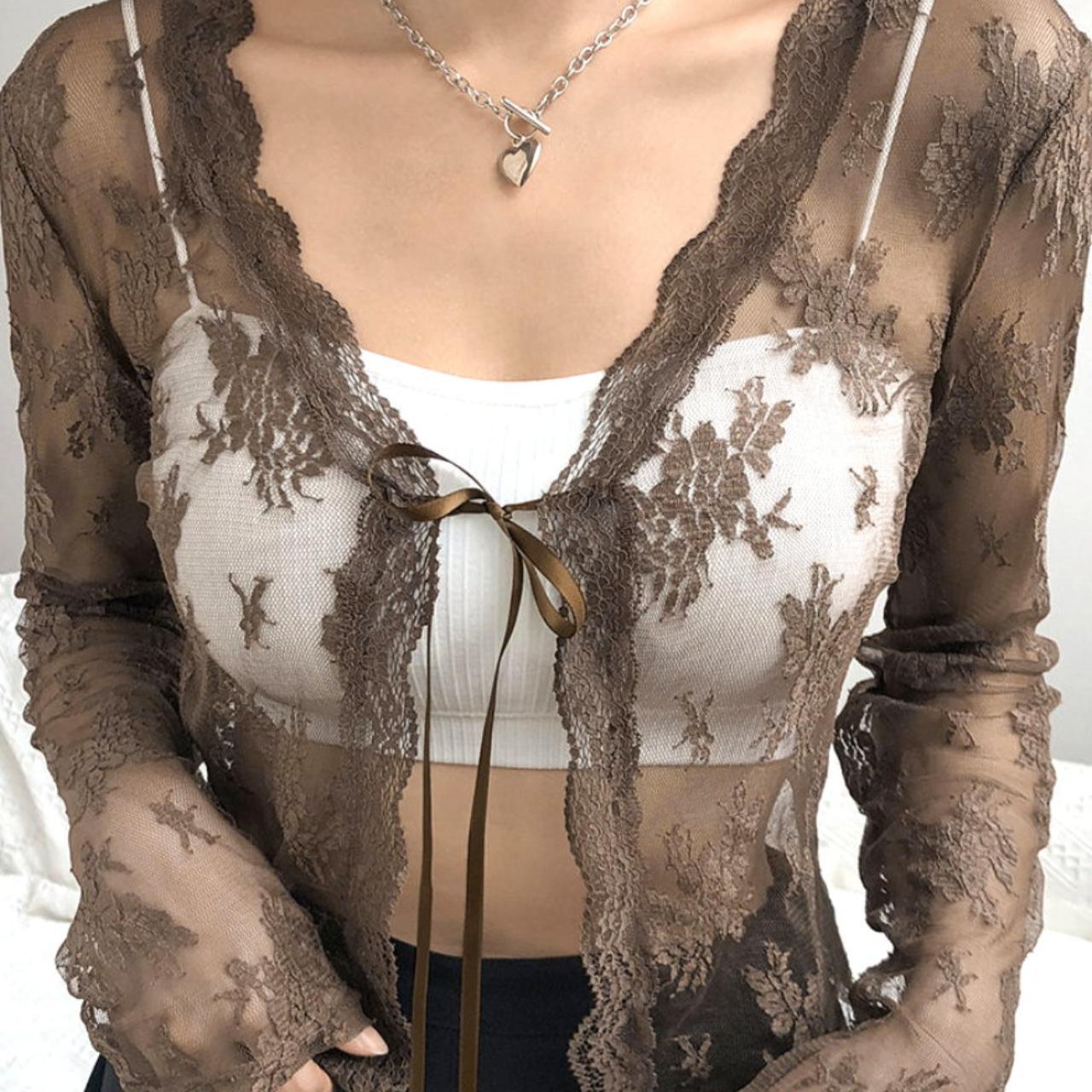 Sexy Floral Lace Jacquard Embroidery Long Sleeves... Depop