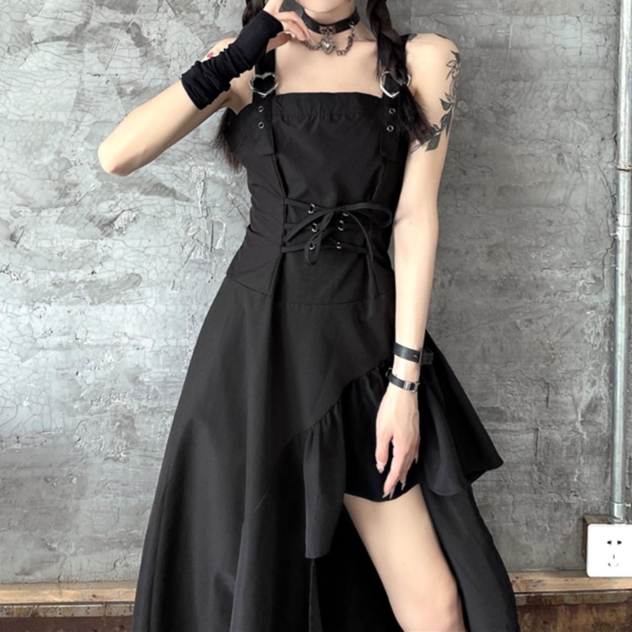 Sexy Gothic Asymmetric Ruffle Shoulder Wide-strap... - Depop