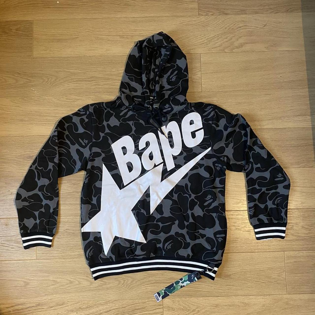 BAPE Men's Black and White Hoodie | Depop