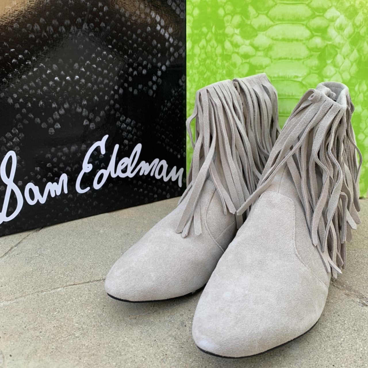 Sam Edelman Louie Taupe Tan Suede Leather Tassled Fringe Ankle Booties hot Size 7.5