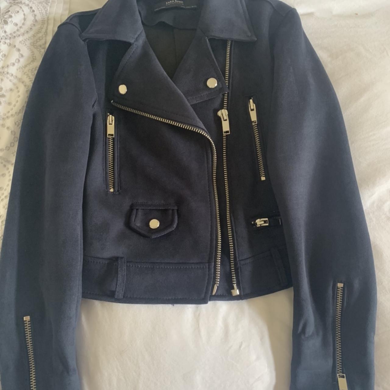 Zara Navy Blue Faux Suede Biker Worn only