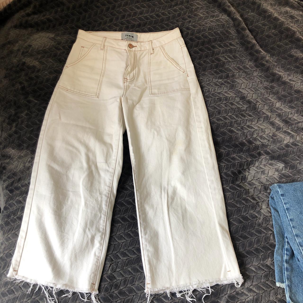 New Look, white/cream culotte jeans with contrast... - Depop