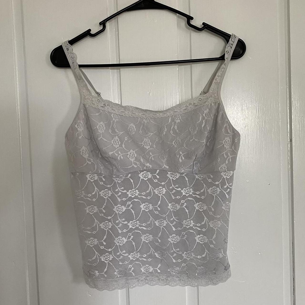 Y2K Vintage Grey Lace Cami Tank Top Early 2000s... - Depop