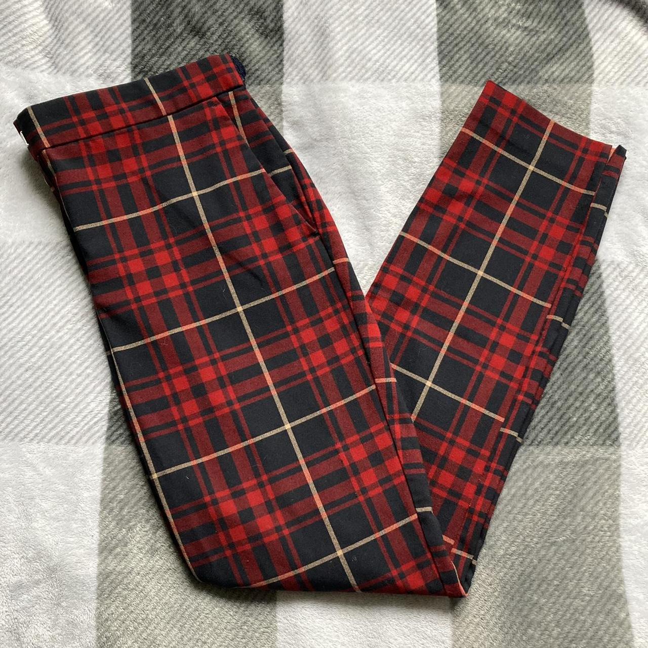 zara red tartan trousers