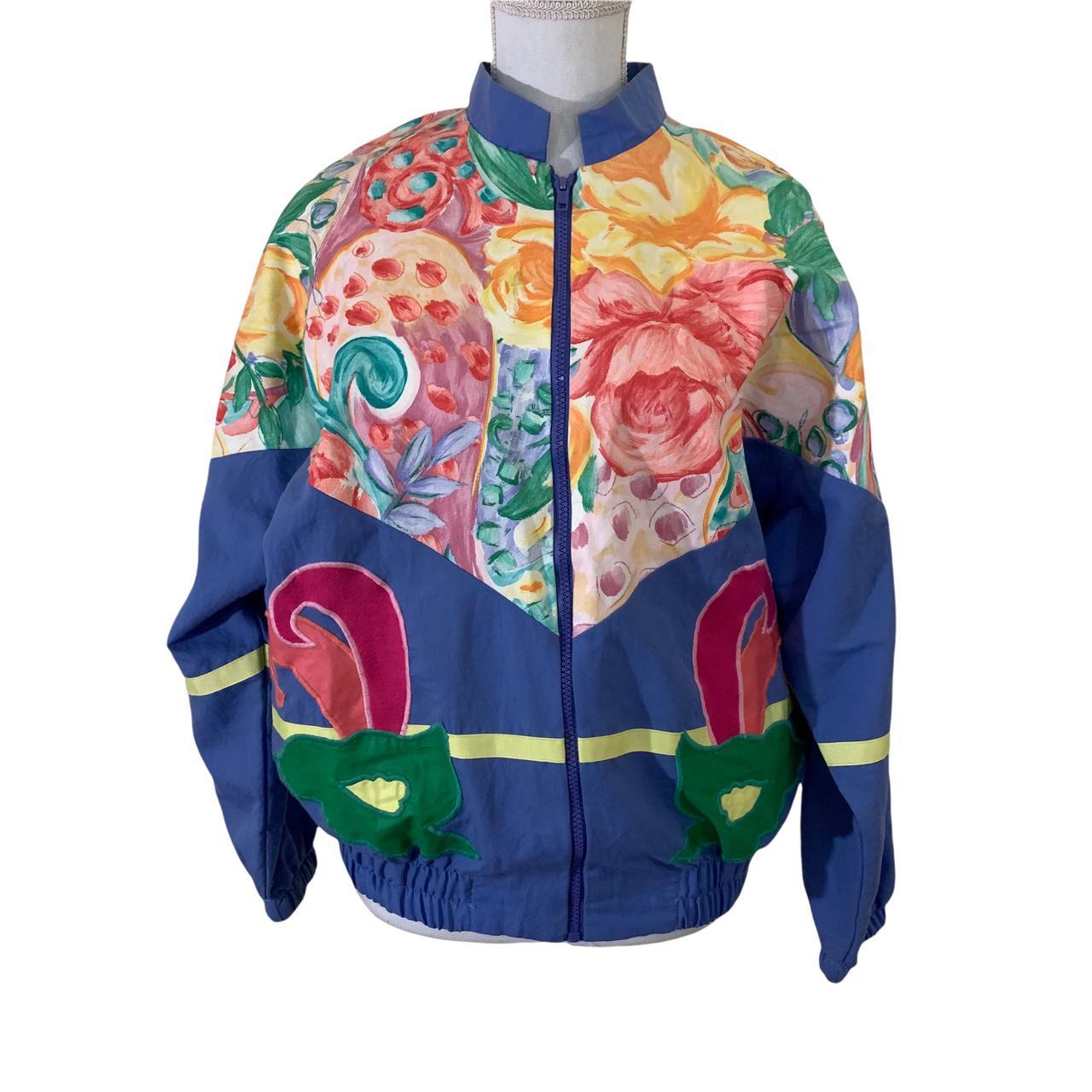 Vintage 80s Windbreaker Jacket Floral Pattern with... - Depop