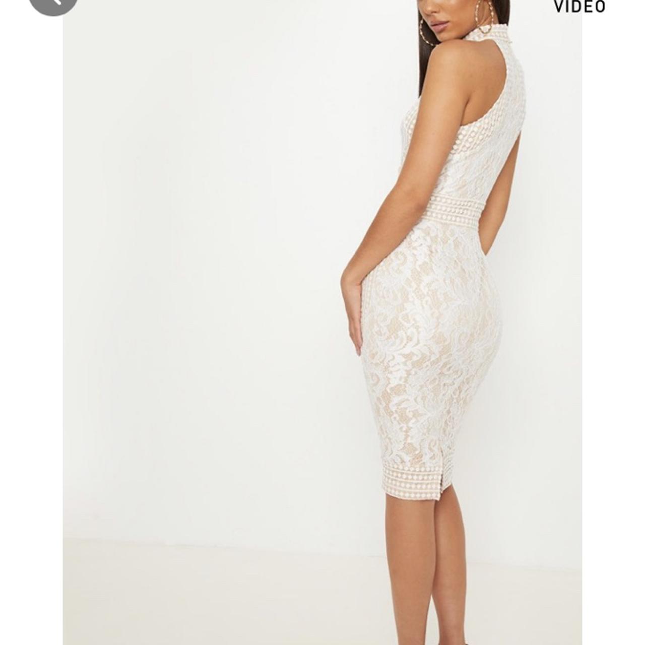 White lace crochet shop high neck midi dress