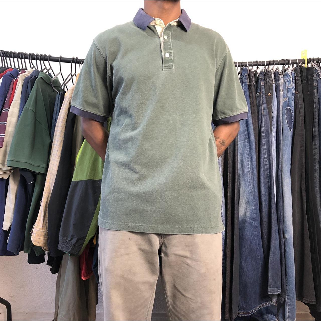 L.L.Bean Men's Green and Navy Poloshirts Depop