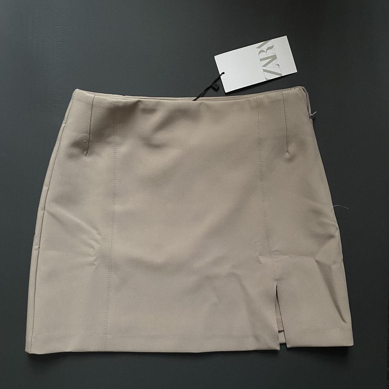 Zara mini skirt with slit - size XS - sand brown -... - Depop