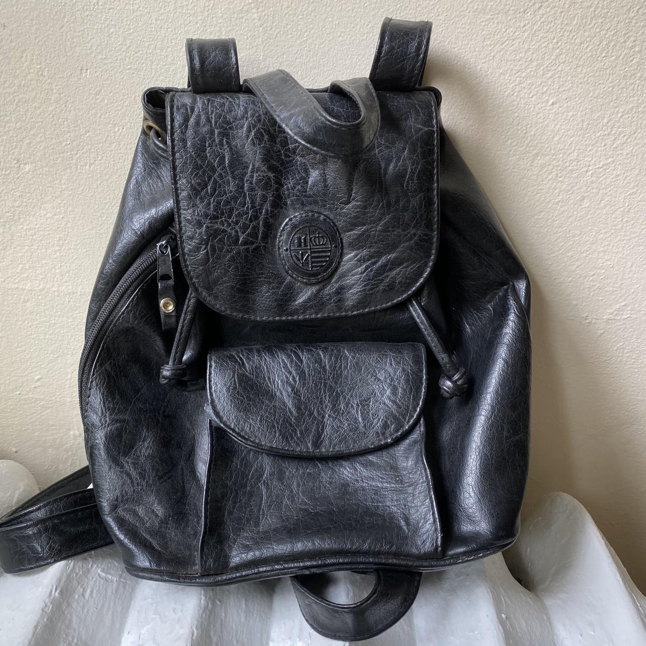 Black Leather Backpack Purse. Color: Black Size:... - Depop